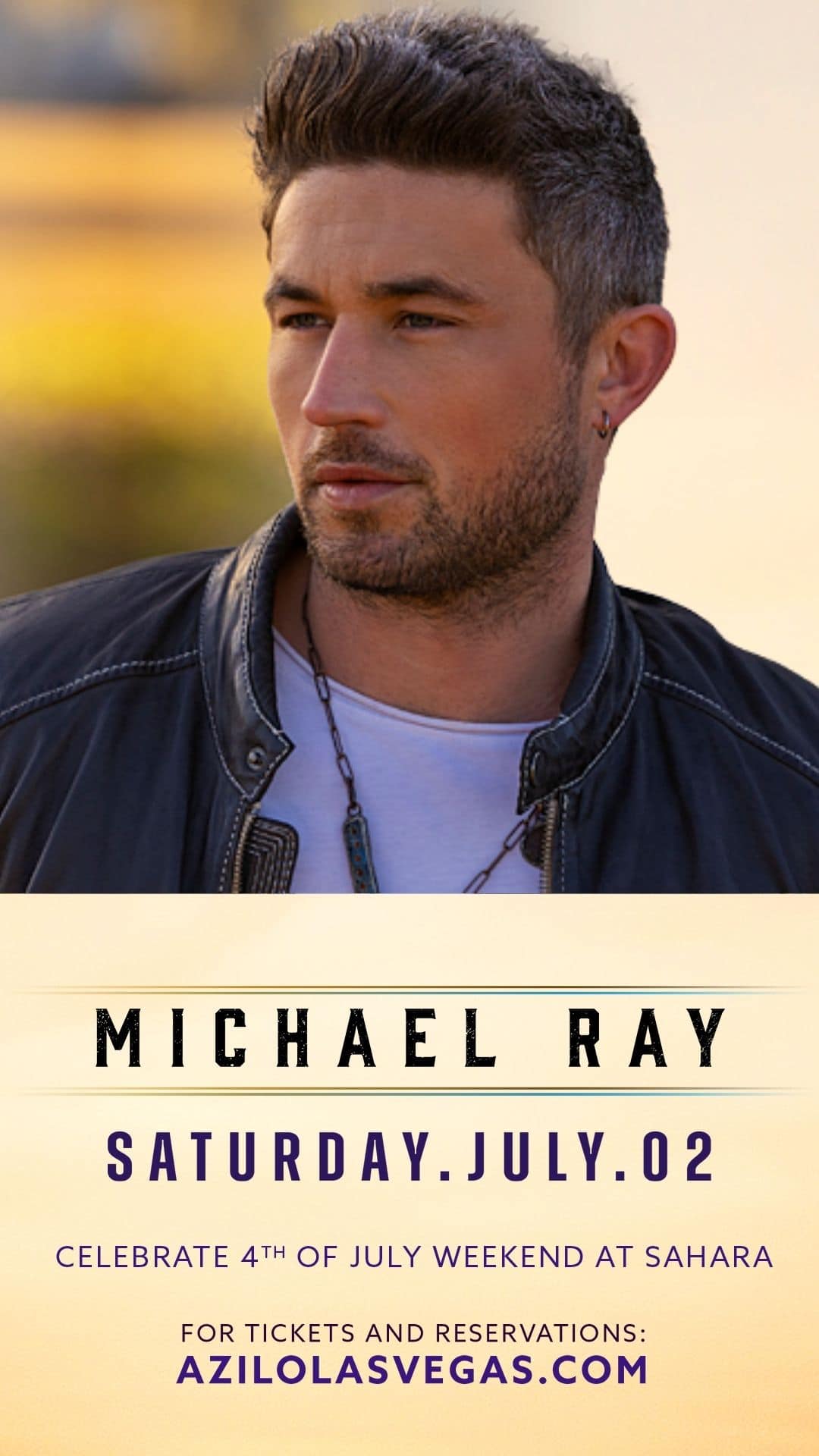 Headshot of Michael Ray and a visual for his concert on Saturday, July 2